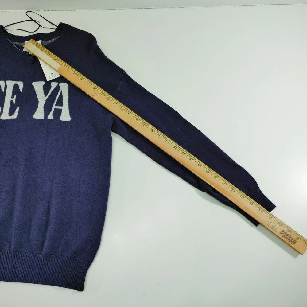 Pink Rose Navy Blue SEE YA Graphic Crewneck Sweater‎ Womens Size S
